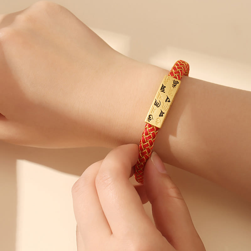 Tibetan Om Mani Padme Hum Gold Thread Endless Knot Red String Cord Bracelet