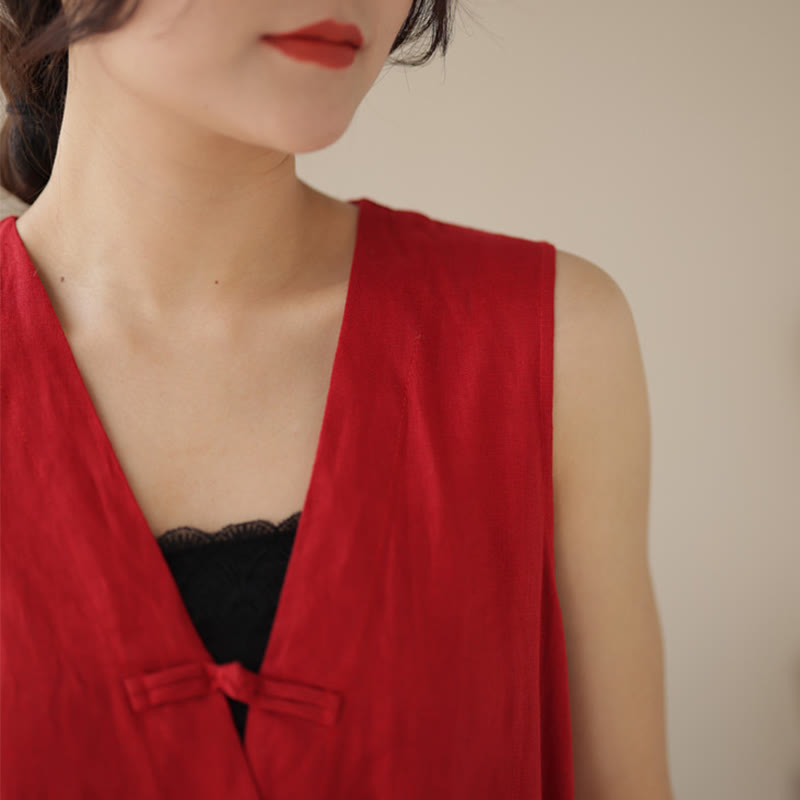 Breathable Cotton Linen Sleeveless Wide-Leg Meditation Jumpsuit