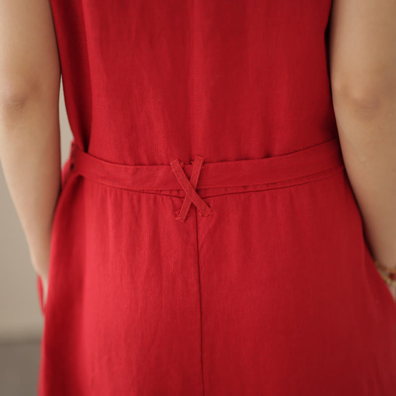 Breathable Cotton Linen Sleeveless Wide-Leg Meditation Jumpsuit