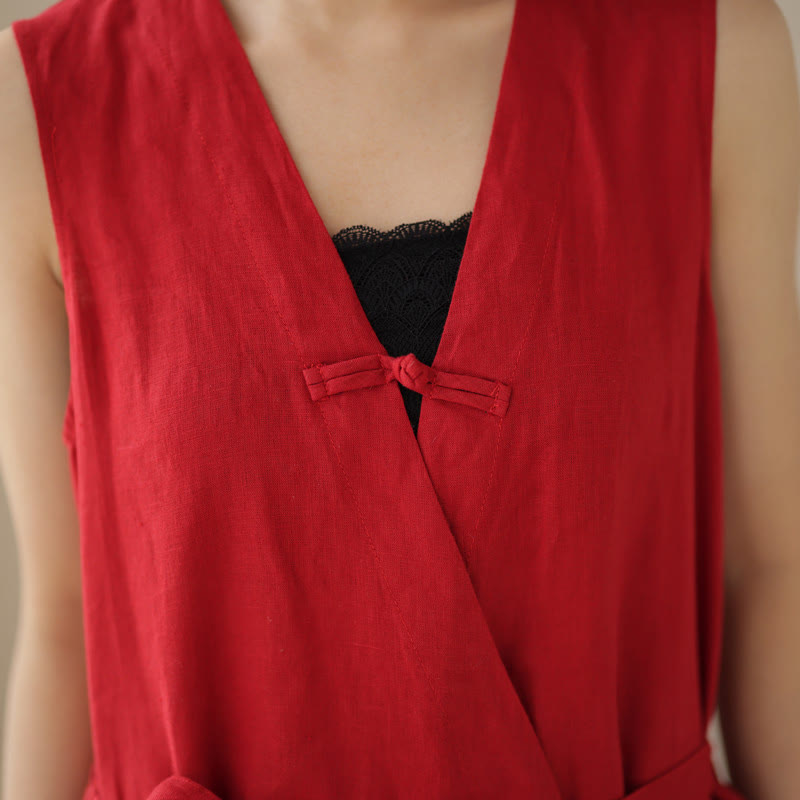 Breathable Cotton Linen Sleeveless Wide-Leg Meditation Jumpsuit