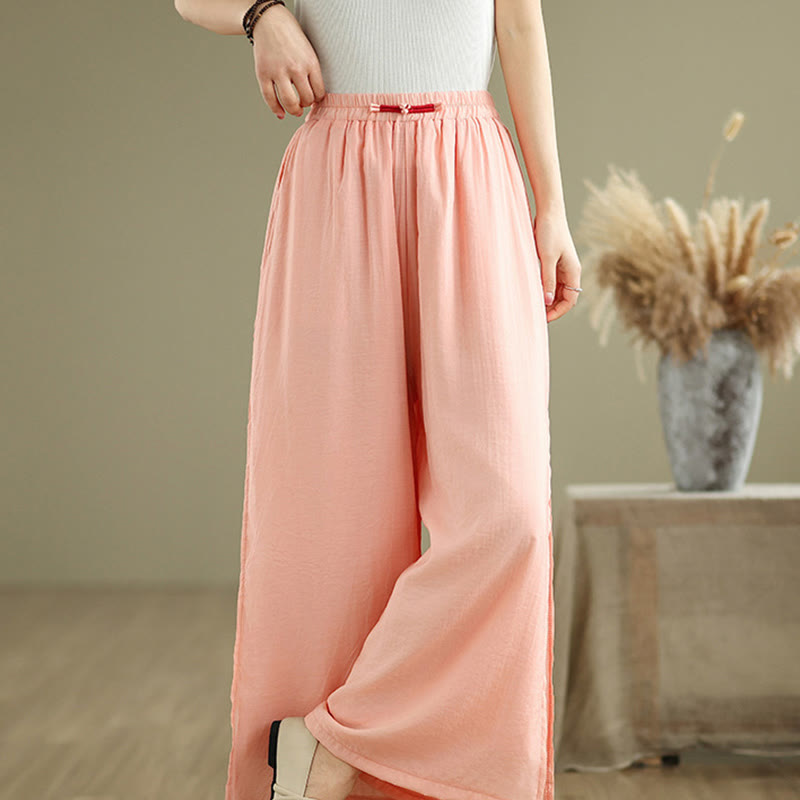 Casual Vintage Side Slit Hem Design Cotton Linen Women's Wide Leg Pants With Pockets