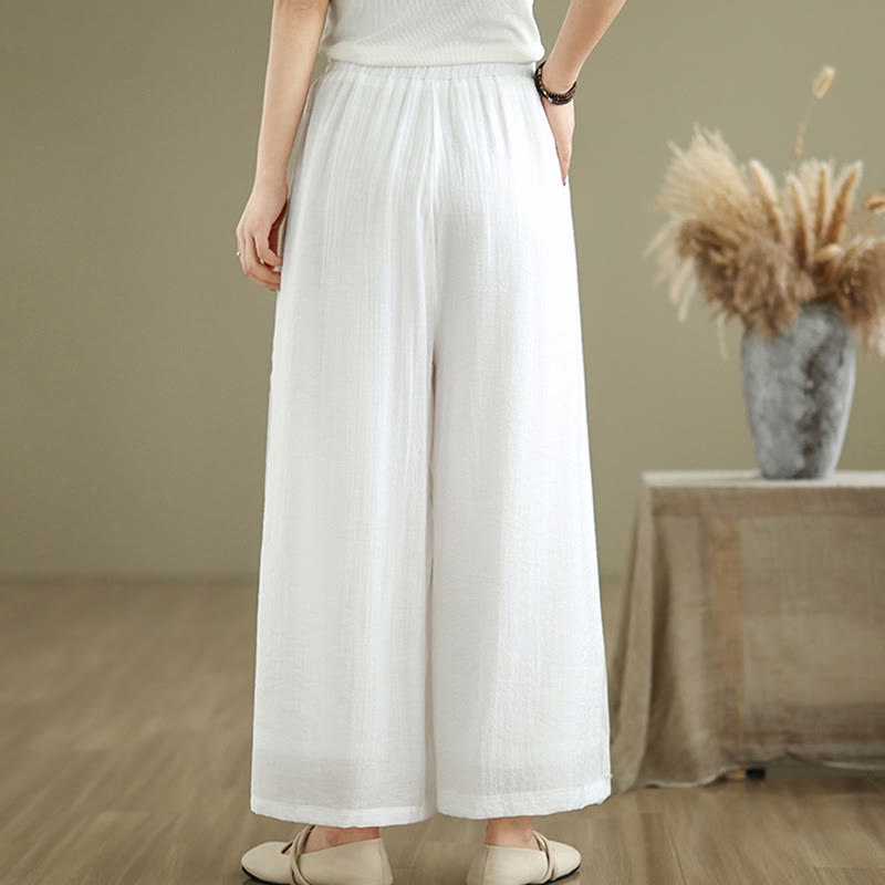 Casual Vintage Side Slit Hem Design Cotton Linen Women's Wide Leg Pants With Pockets