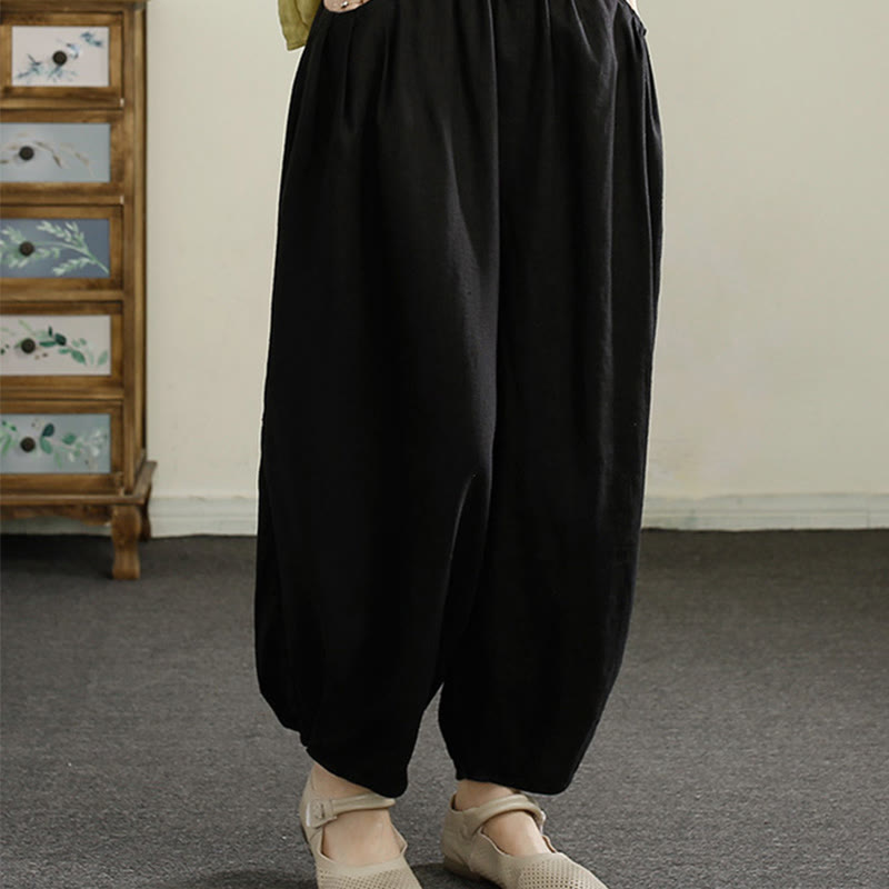 Tactile Cotton Linen Cropped Tapered Meditation Harem Pants