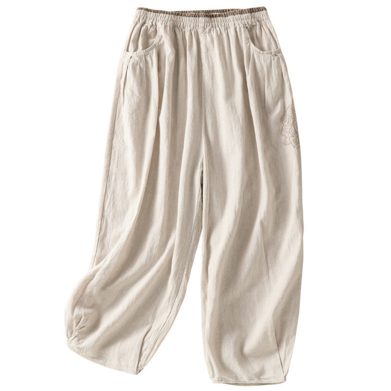 Tactile Cotton Linen Cropped Tapered Meditation Harem Pants