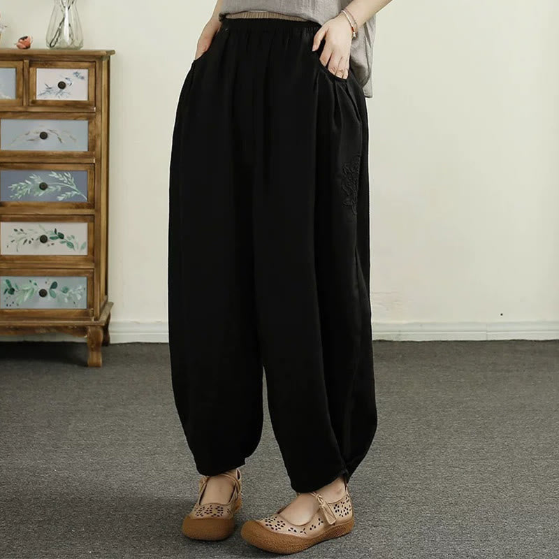 Tactile Cotton Linen Cropped Tapered Meditation Harem Pants