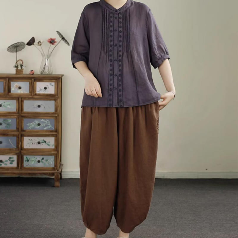 Tactile Cotton Linen Cropped Tapered Meditation Harem Pants
