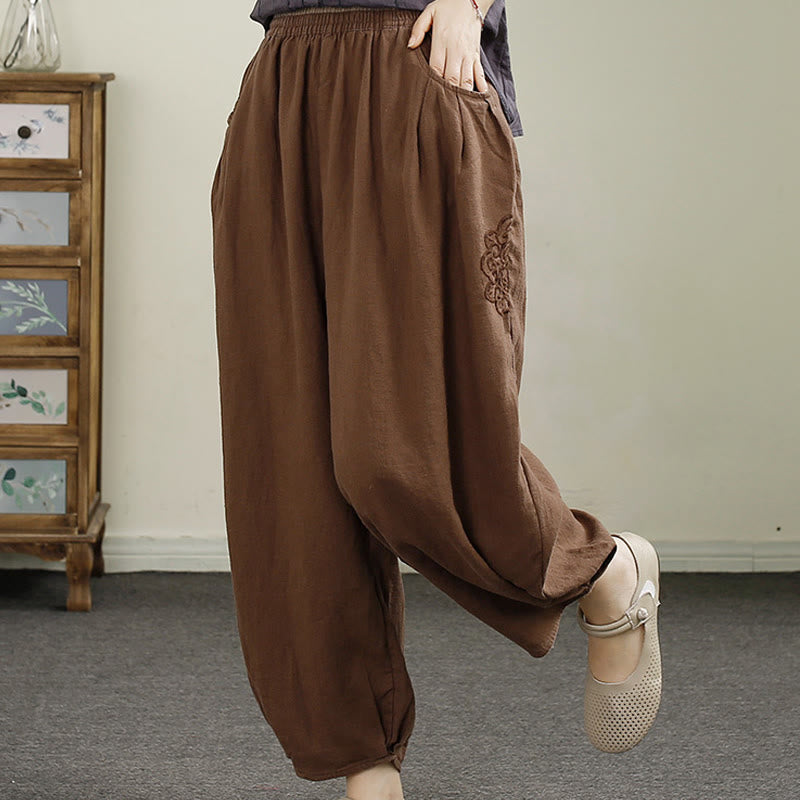 Tactile Cotton Linen Cropped Tapered Meditation Harem Pants