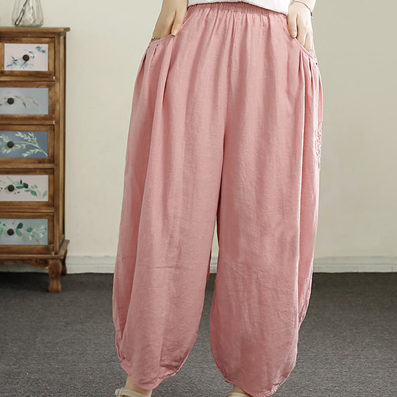 Tactile Cotton Linen Cropped Tapered Meditation Harem Pants