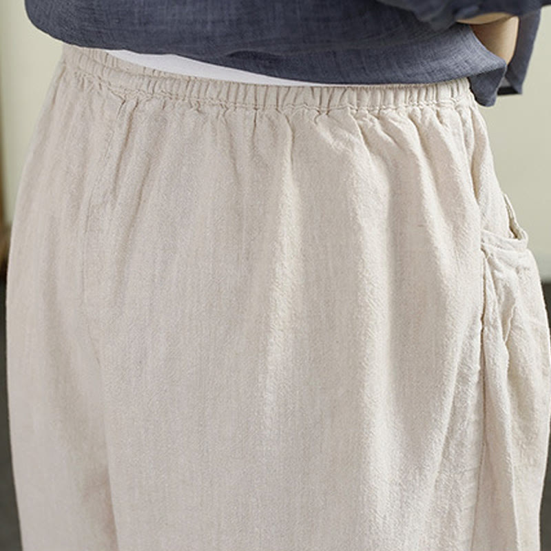 Tactile Cotton Linen Cropped Tapered Meditation Harem Pants