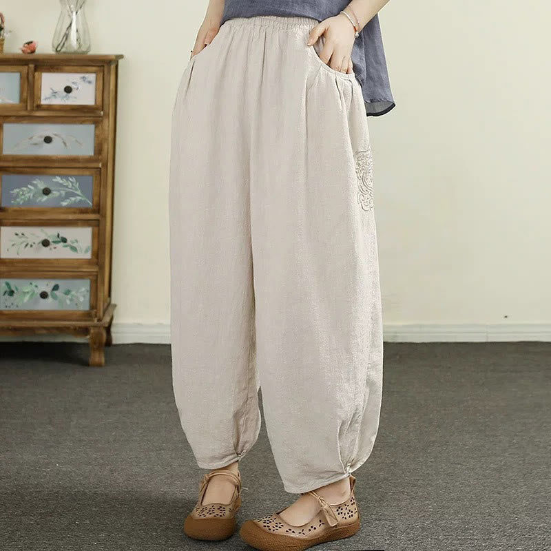 Tactile Cotton Linen Cropped Tapered Meditation Harem Pants