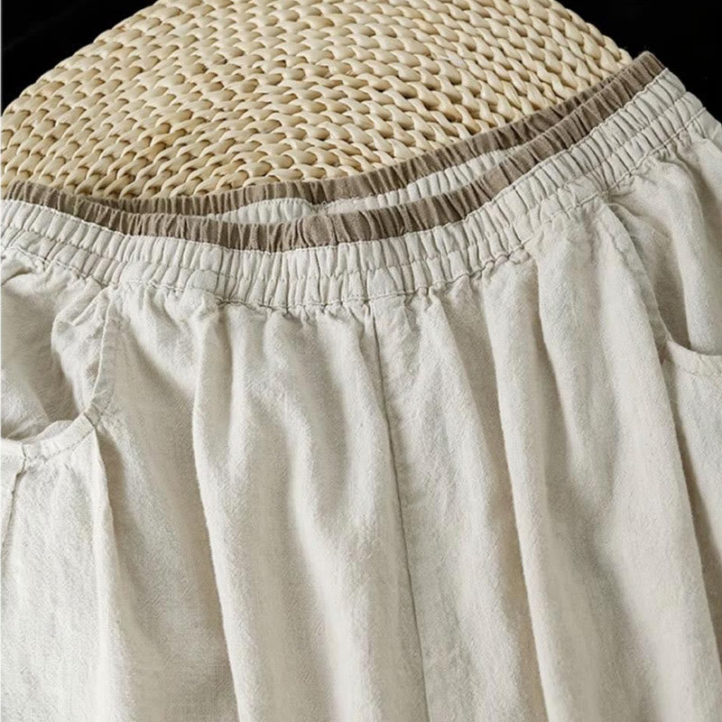 Tactile Cotton Linen Cropped Tapered Meditation Harem Pants