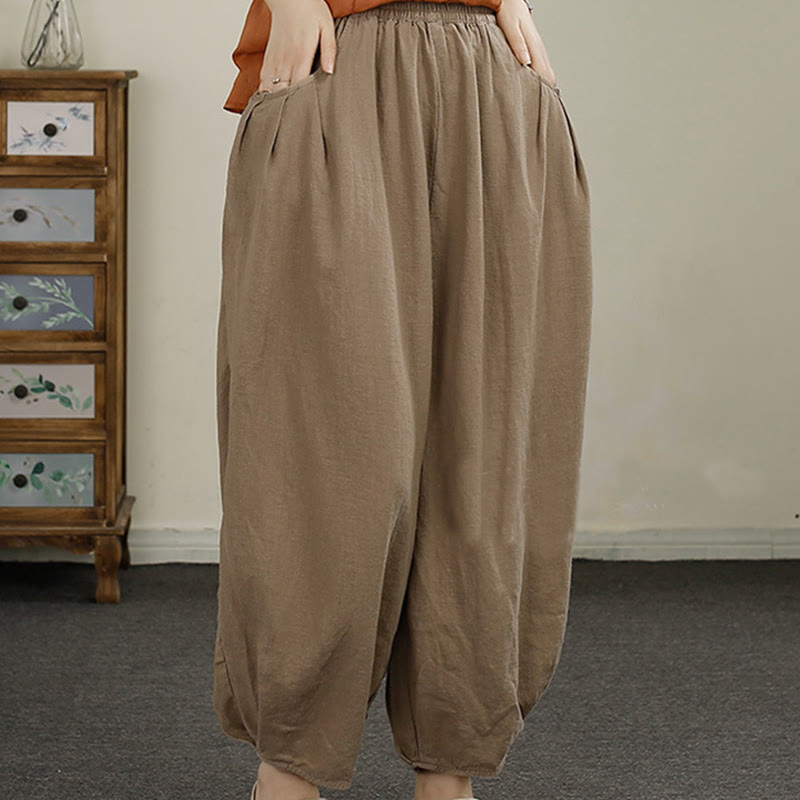 Tactile Cotton Linen Cropped Tapered Meditation Harem Pants