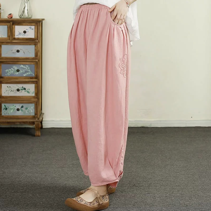 Tactile Cotton Linen Cropped Tapered Meditation Harem Pants