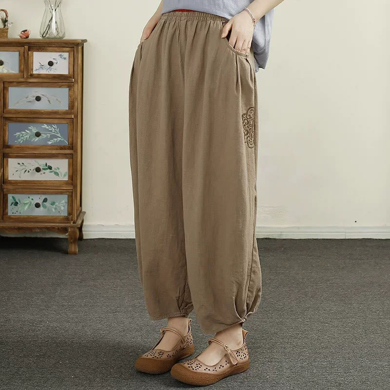 Tactile Cotton Linen Cropped Tapered Meditation Harem Pants