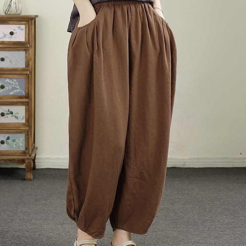 Tactile Cotton Linen Cropped Tapered Meditation Harem Pants
