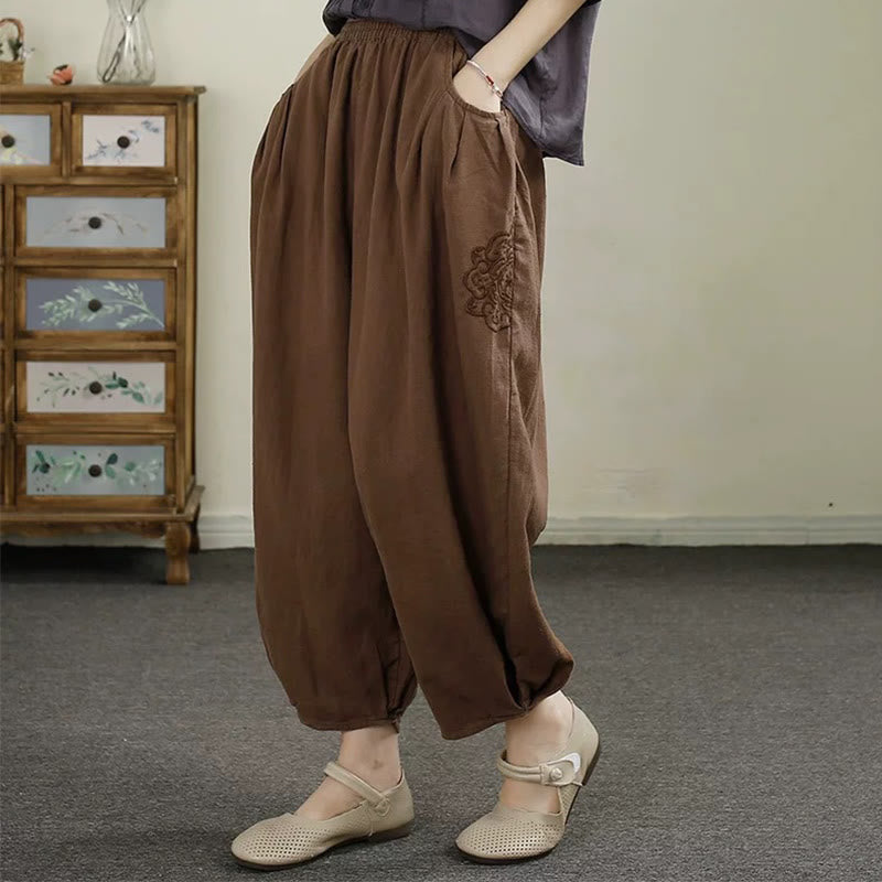 Tactile Cotton Linen Cropped Tapered Meditation Harem Pants