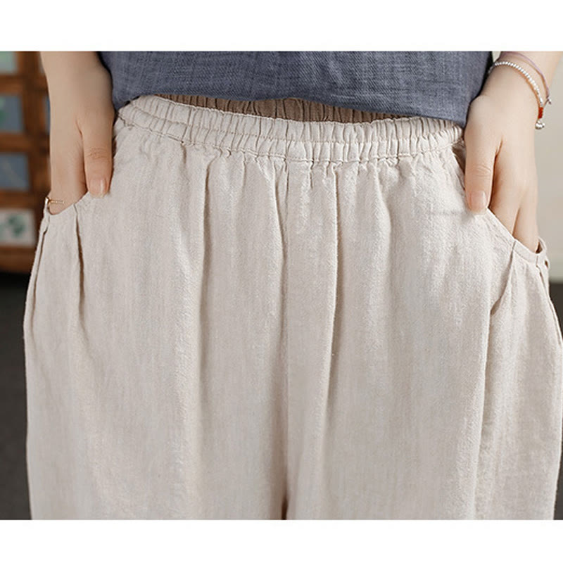 Tactile Cotton Linen Cropped Tapered Meditation Harem Pants