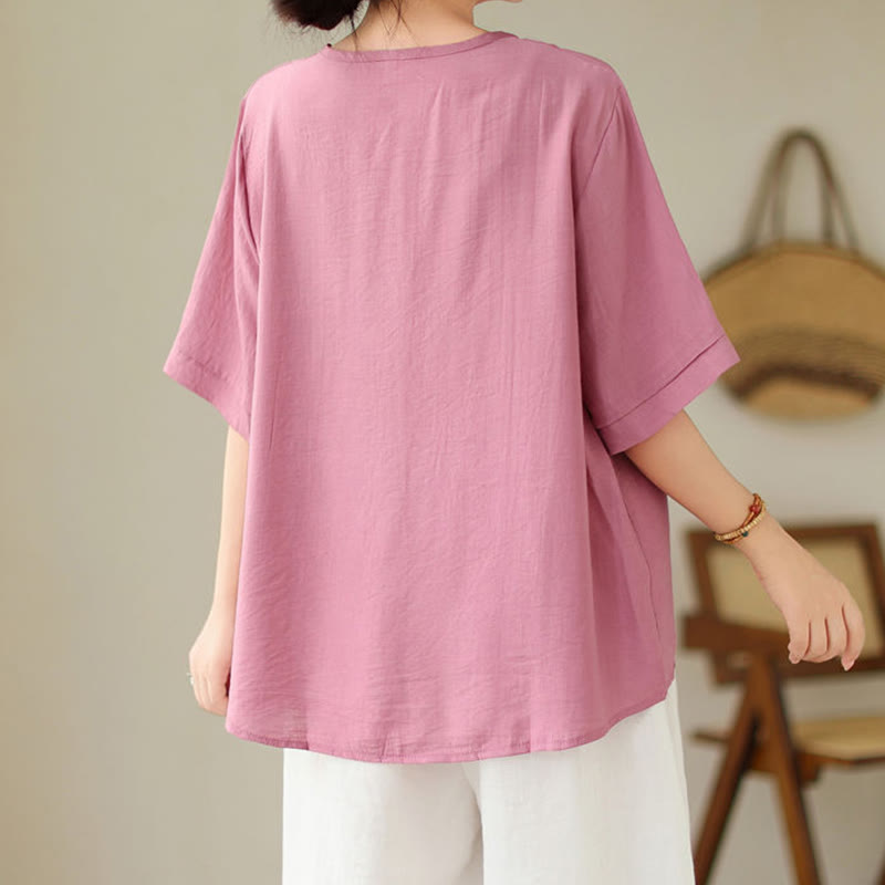 Ethnic Casual Embroidered Geometry Pattern Women's Crew Neck Design Half Sleeve T-Shirt