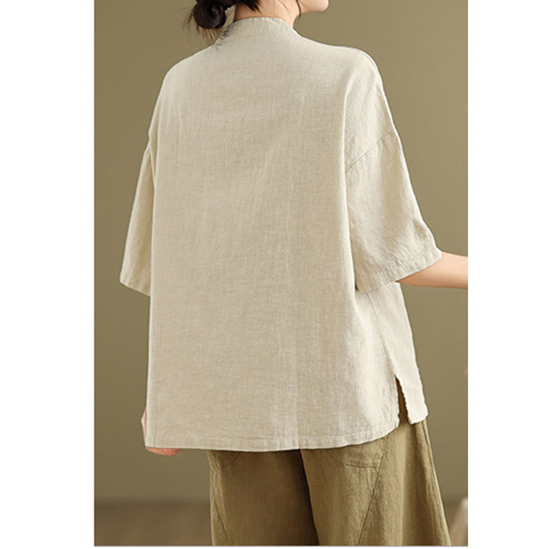 Breathable Cotton Linen Stand Collar Meditation Shirt