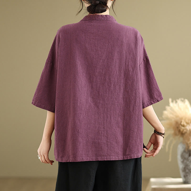 Breathable Cotton Linen Stand Collar Meditation Shirt