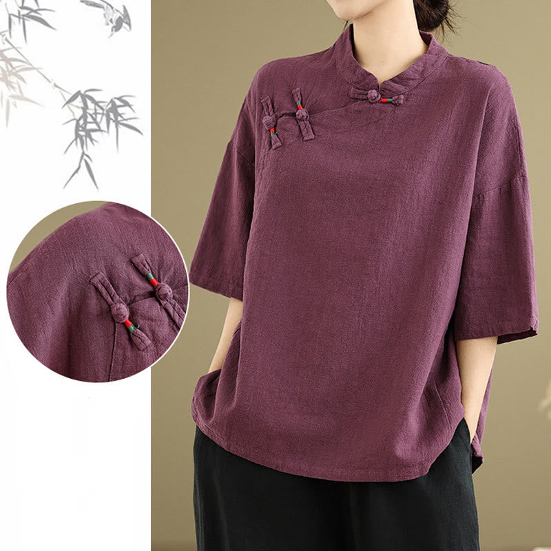 Breathable Cotton Linen Stand Collar Meditation Shirt