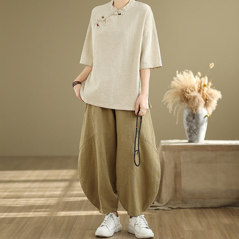 Breathable Cotton Linen Stand Collar Meditation Shirt