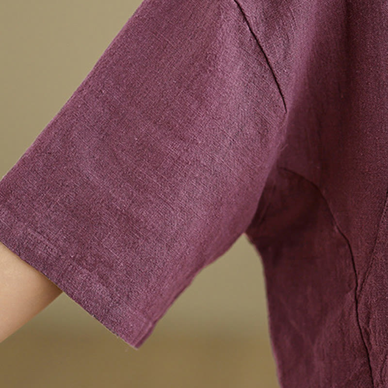 Breathable Cotton Linen Stand Collar Meditation Shirt