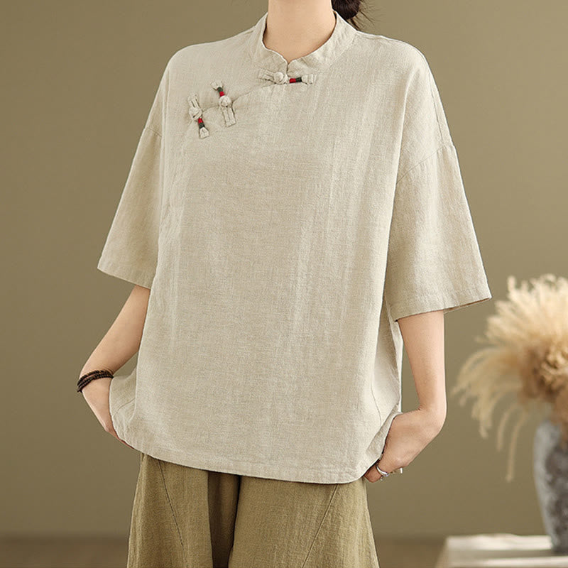 Breathable Cotton Linen Stand Collar Meditation Shirt