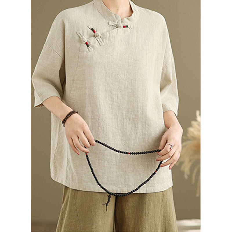 Breathable Cotton Linen Stand Collar Meditation Shirt