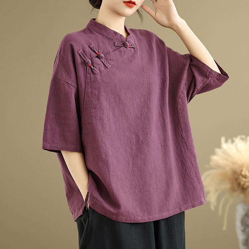 Breathable Cotton Linen Stand Collar Meditation Shirt