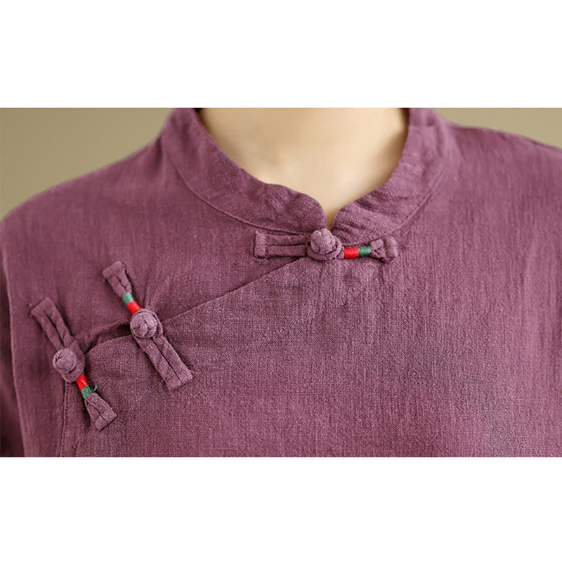 Breathable Cotton Linen Stand Collar Meditation Shirt