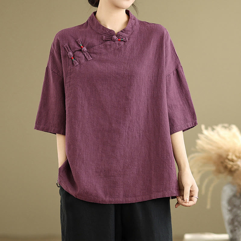 Breathable Cotton Linen Stand Collar Meditation Shirt