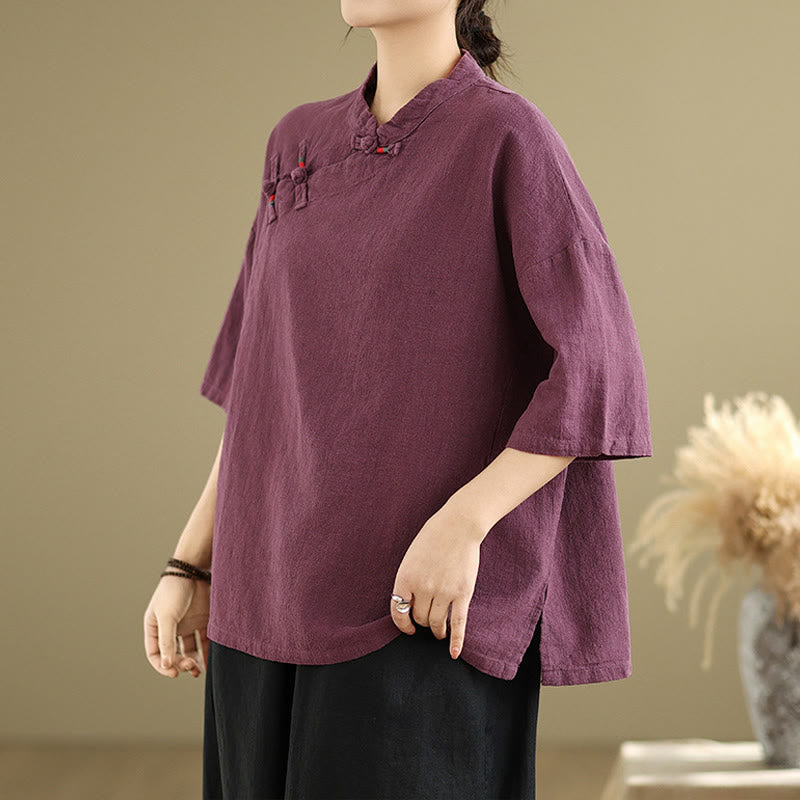 Breathable Cotton Linen Stand Collar Meditation Shirt