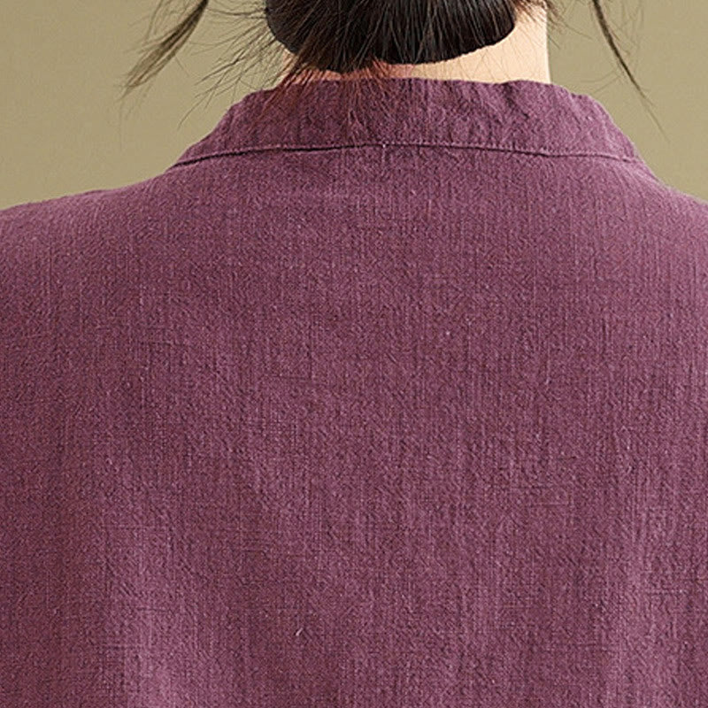 Breathable Cotton Linen Stand Collar Meditation Shirt