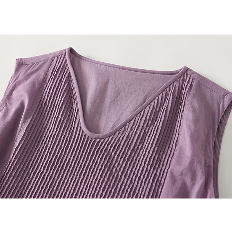 Breathable Cotton-Linen Accordion Pleat Mindful Midi Dress