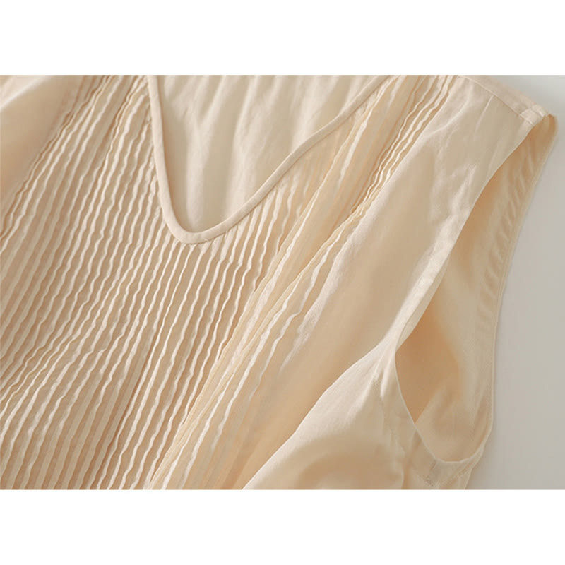 Breathable Cotton-Linen Accordion Pleat Mindful Midi Dress