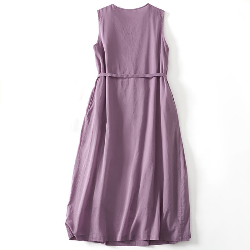Breathable Cotton-Linen Accordion Pleat Mindful Midi Dress