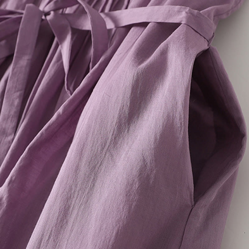 Breathable Cotton-Linen Accordion Pleat Mindful Midi Dress