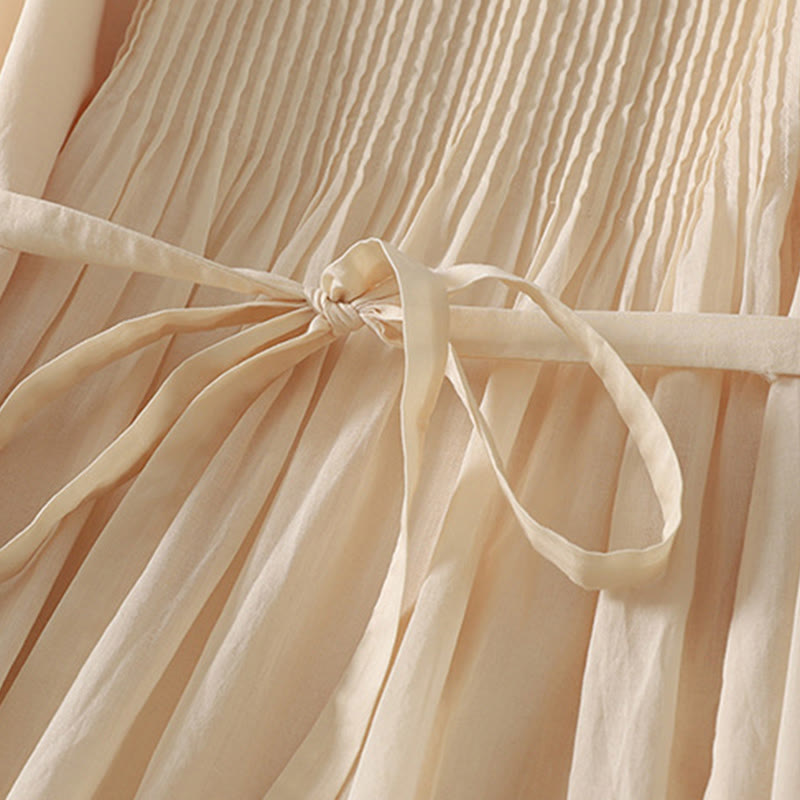 Breathable Cotton-Linen Accordion Pleat Mindful Midi Dress