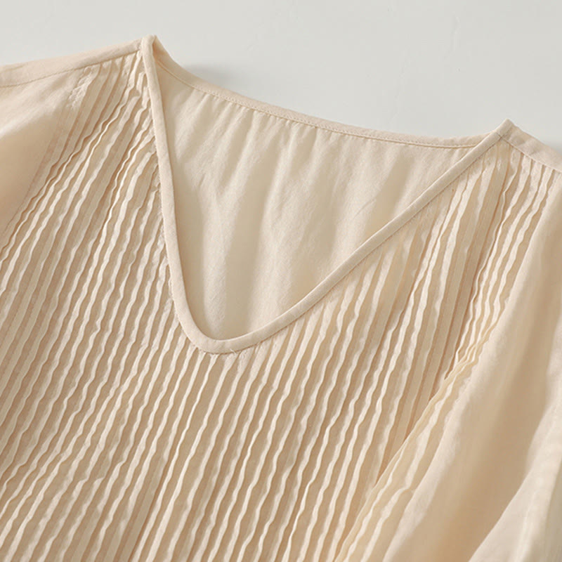 Breathable Cotton-Linen Accordion Pleat Mindful Midi Dress