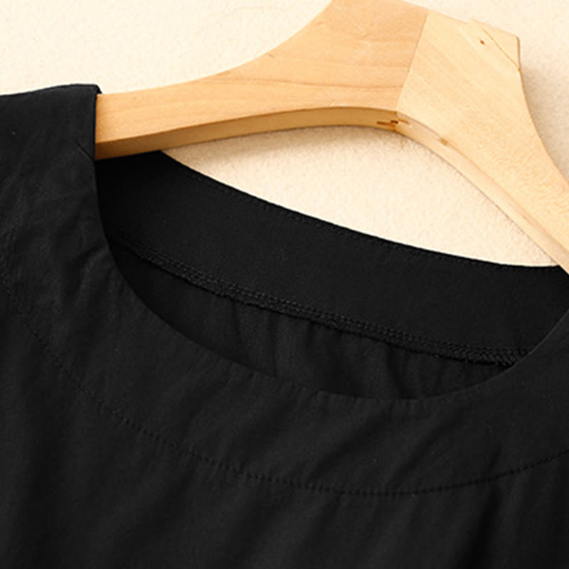 Summer Plain Crew Neck Simple Short Sleeve Design Midi Dress With Pockets