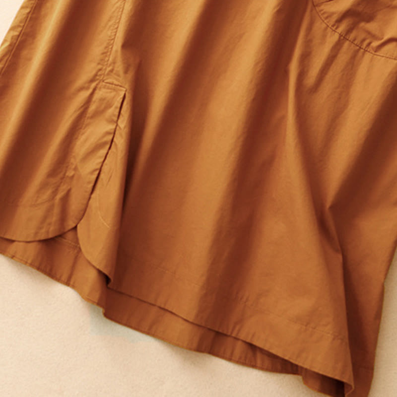 Summer Plain Crew Neck Simple Short Sleeve Design Midi Dress With Pockets