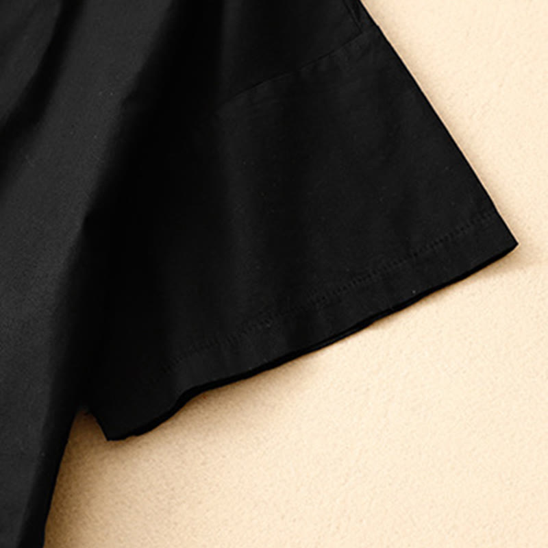 Summer Plain Crew Neck Simple Short Sleeve Design Midi Dress With Pockets