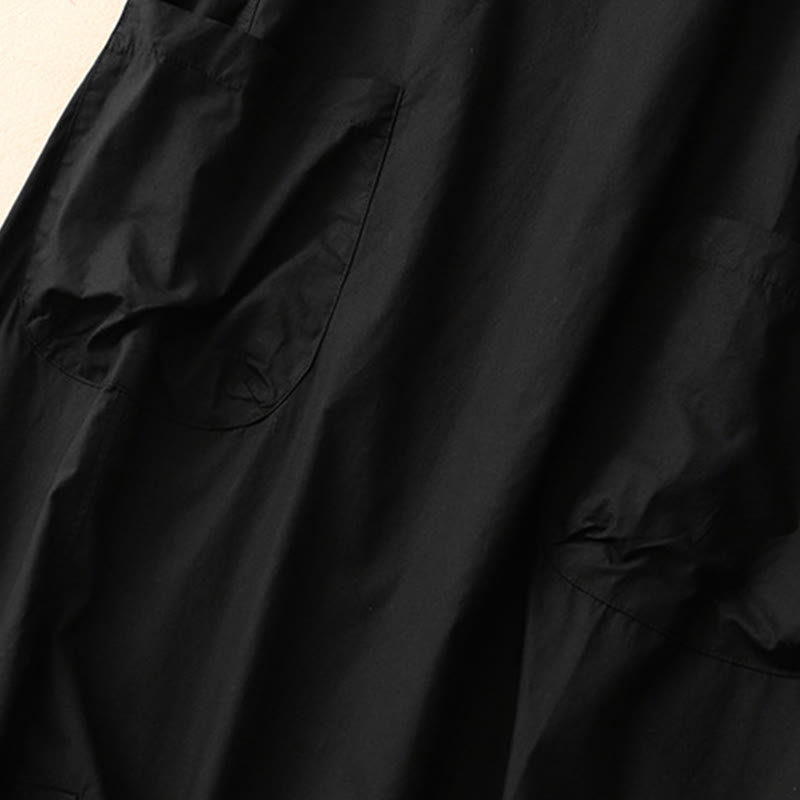 Summer Plain Crew Neck Simple Short Sleeve Design Midi Dress With Pockets