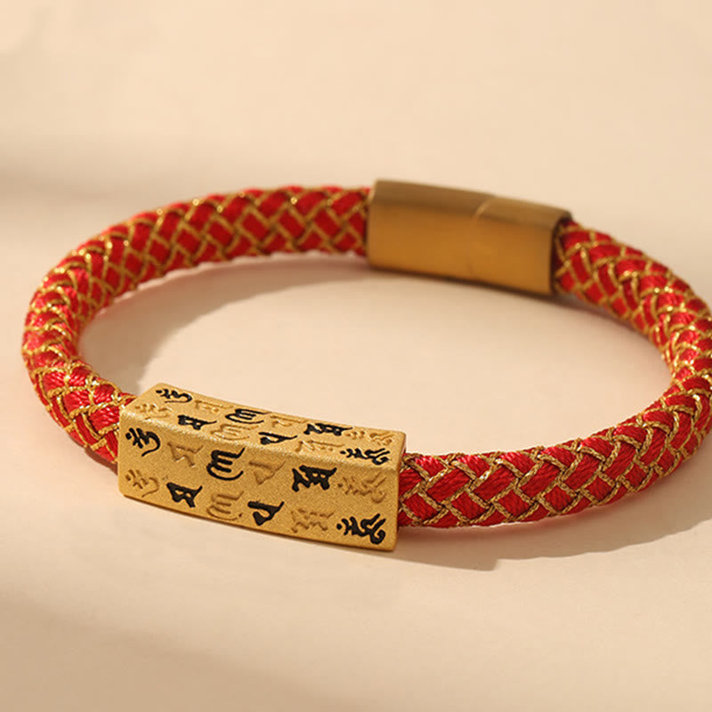 Tibetan Om Mani Padme Hum Gold Thread Endless Knot Red String Cord Bracelet