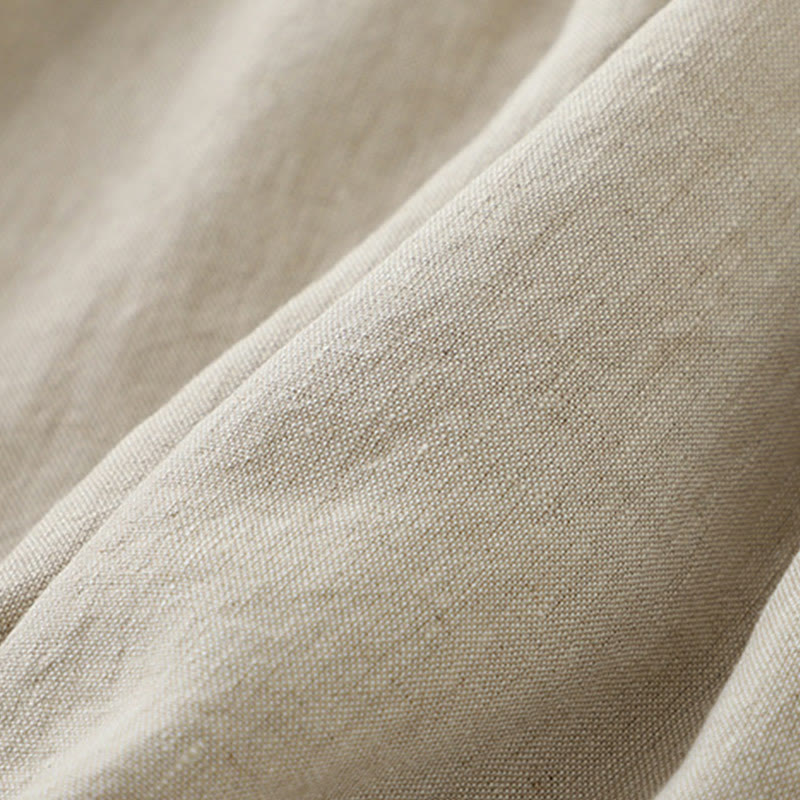 Cotton Linen Sleeveless V-Neck Grounding Midi Dress