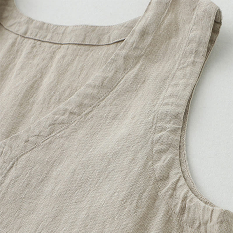 Cotton Linen Sleeveless V-Neck Grounding Midi Dress