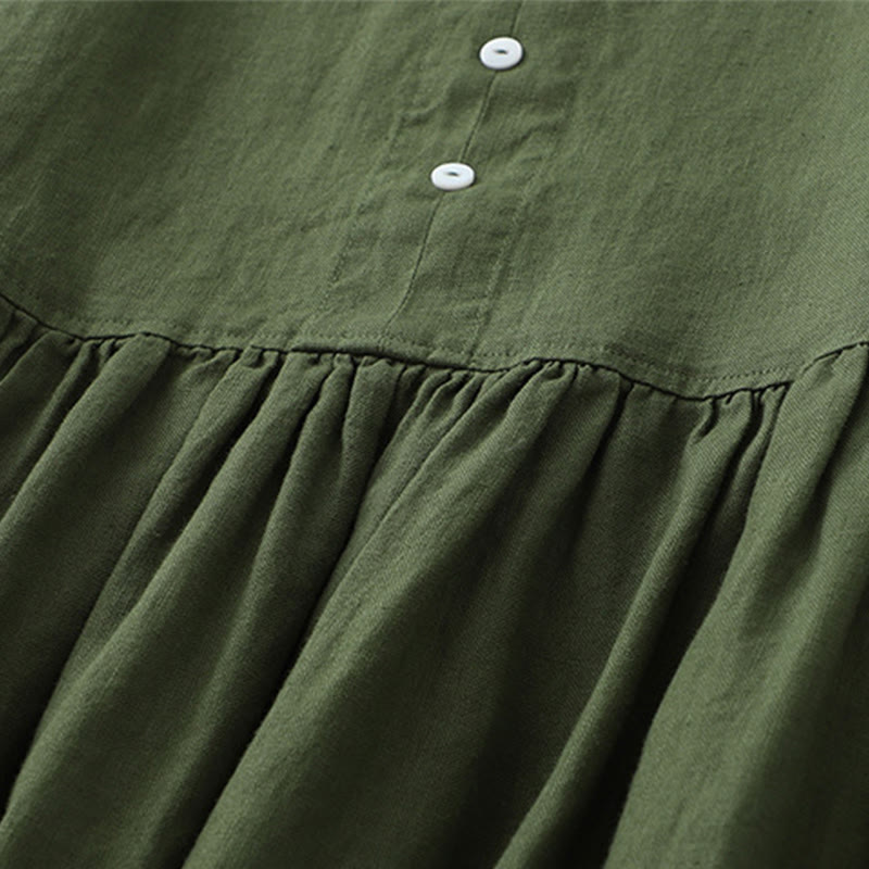 Cotton Linen Sleeveless V-Neck Grounding Midi Dress