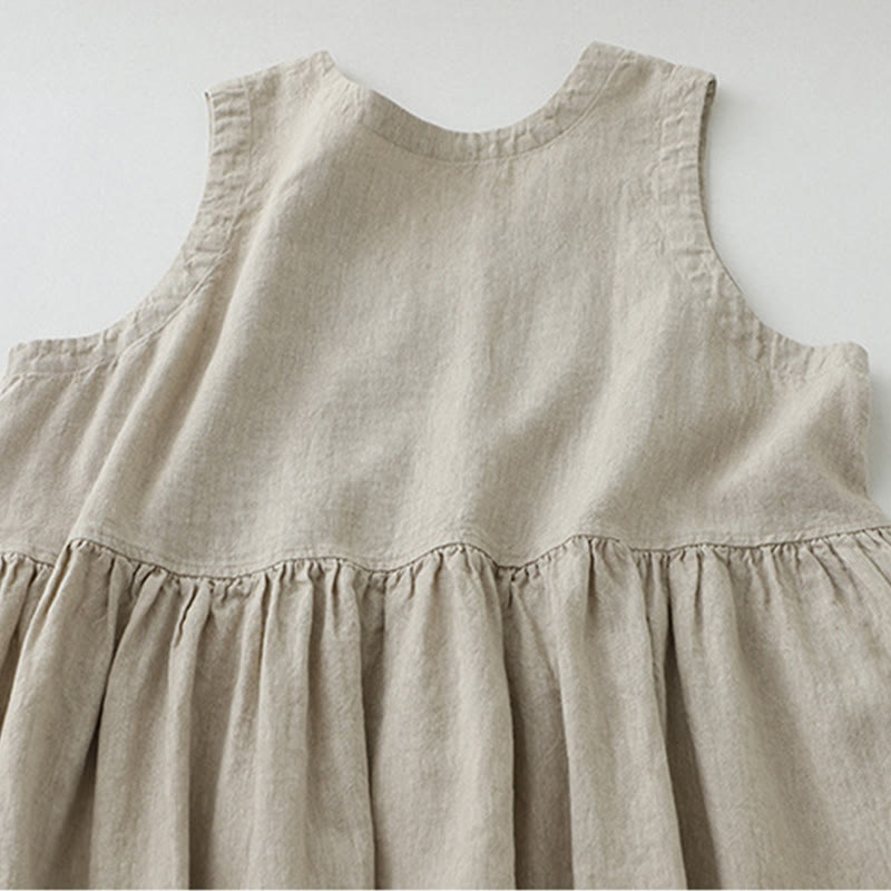 Cotton Linen Sleeveless V-Neck Grounding Midi Dress