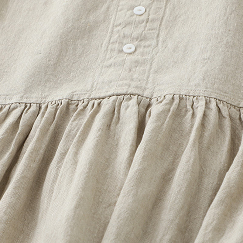 Cotton Linen Sleeveless V-Neck Grounding Midi Dress